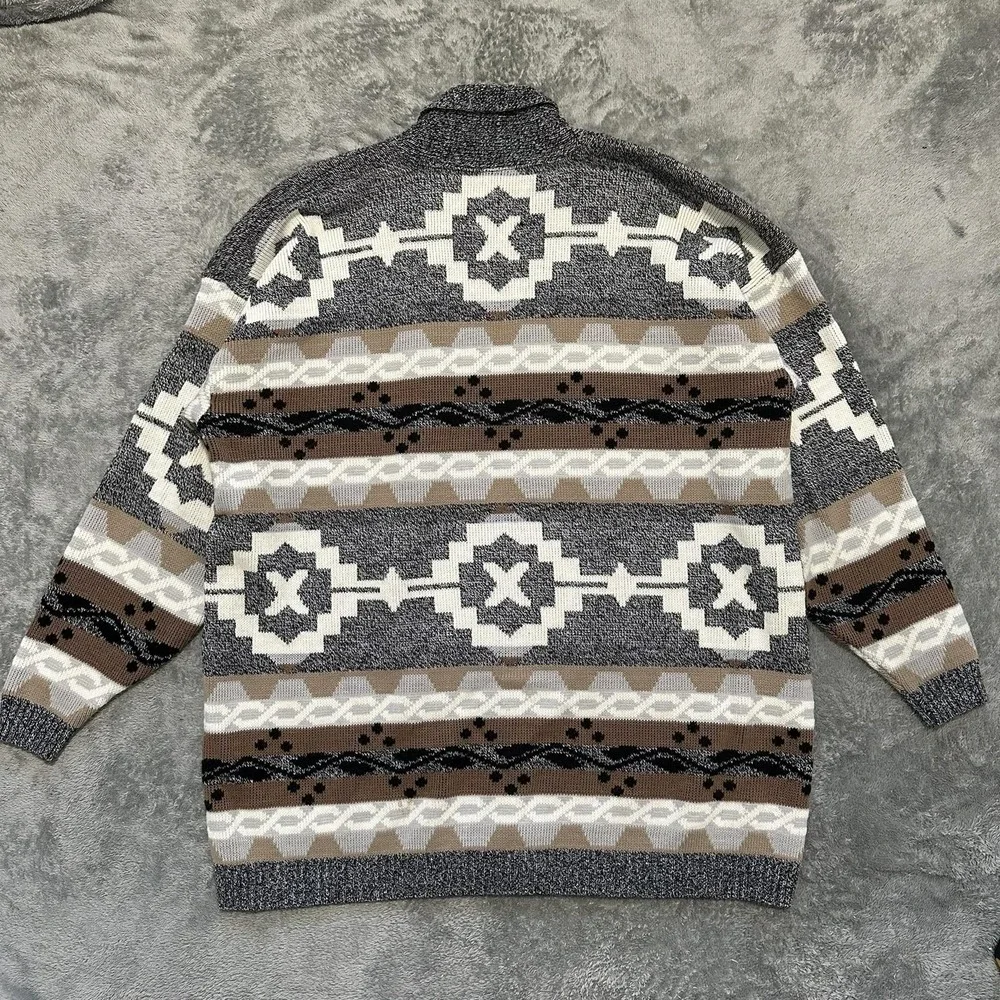 Hot Cashews Vintage Southwestern Geometric Cardigan Gray L XL USA